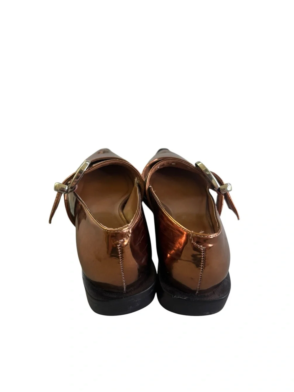 Anthropologie Maeve Pointed Toe Moto Mary Janes Bronze Metallic 38